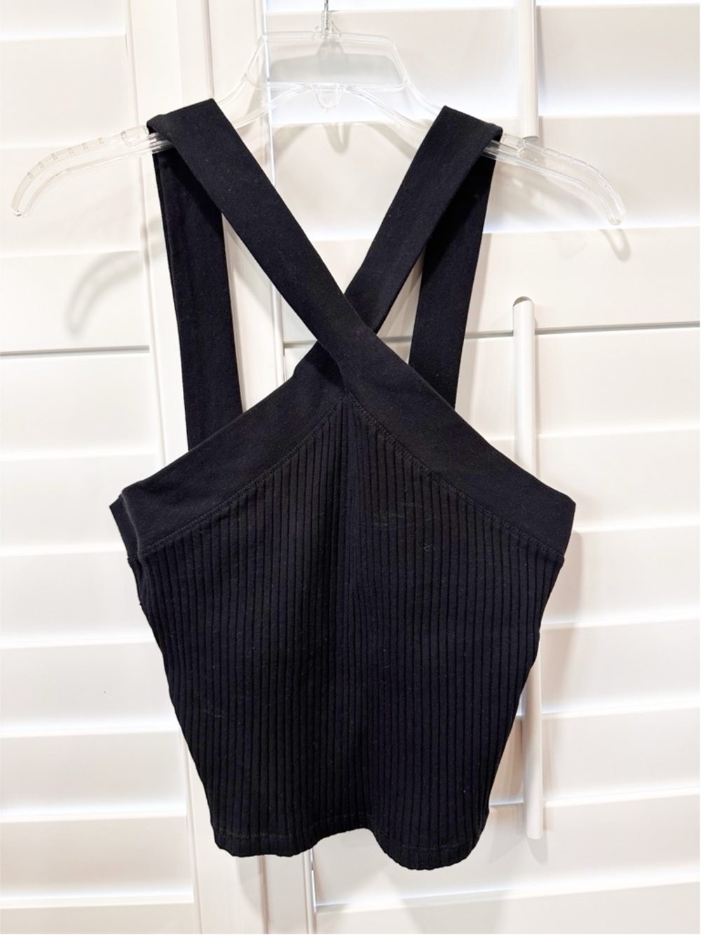 ZARA Black Ribbed Crop Top Cross Front Stretch Tank Size Large